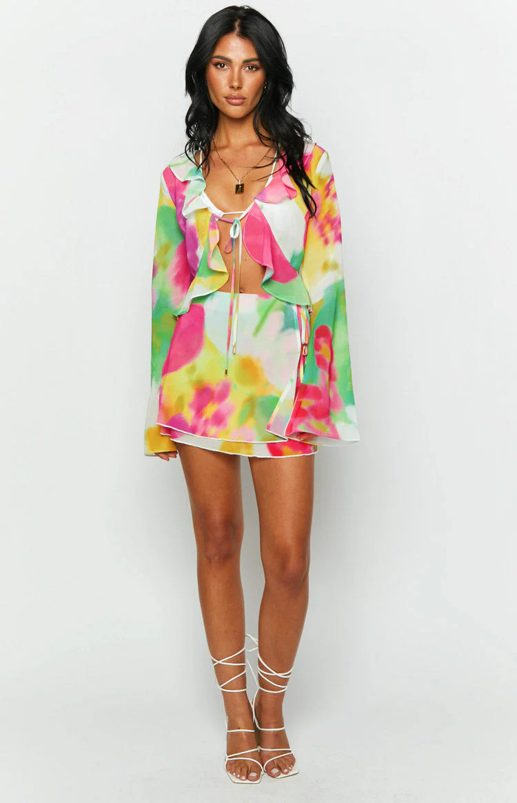 Kazan Floral Print Frill Top