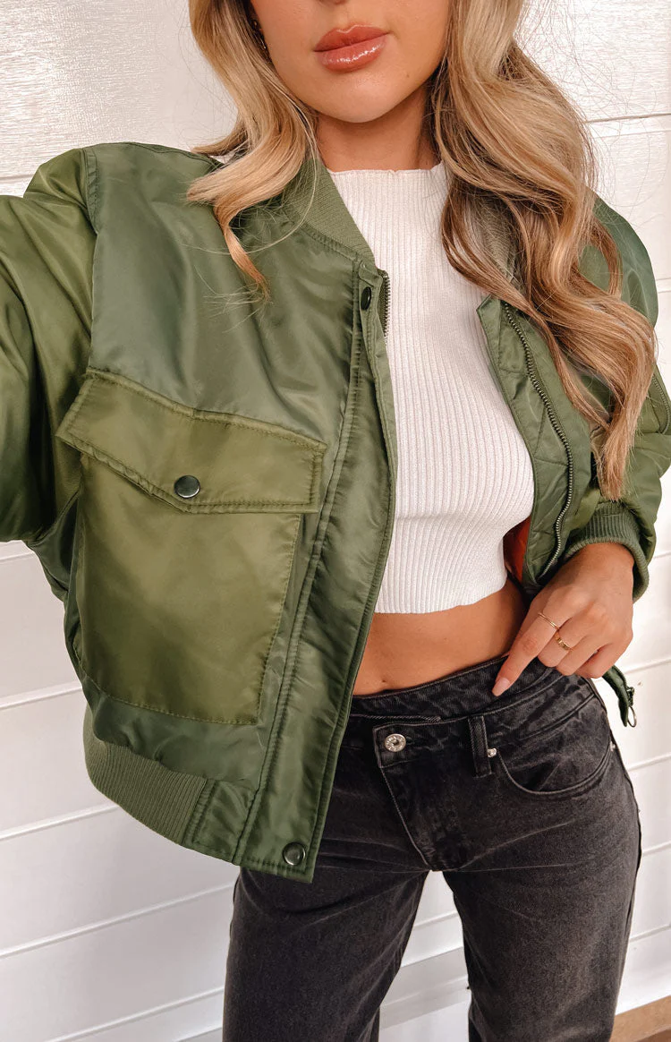 She's Mine Green Bomber Jacket