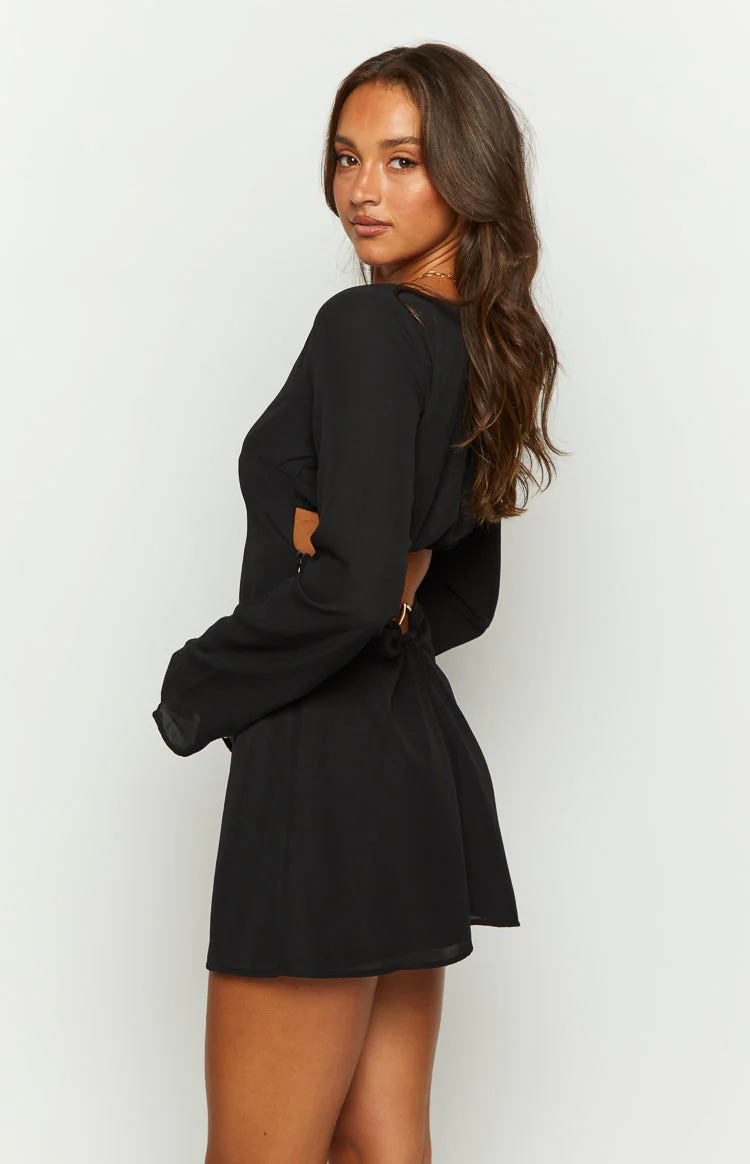 Rowan Long Sleeve Black Mini Dress