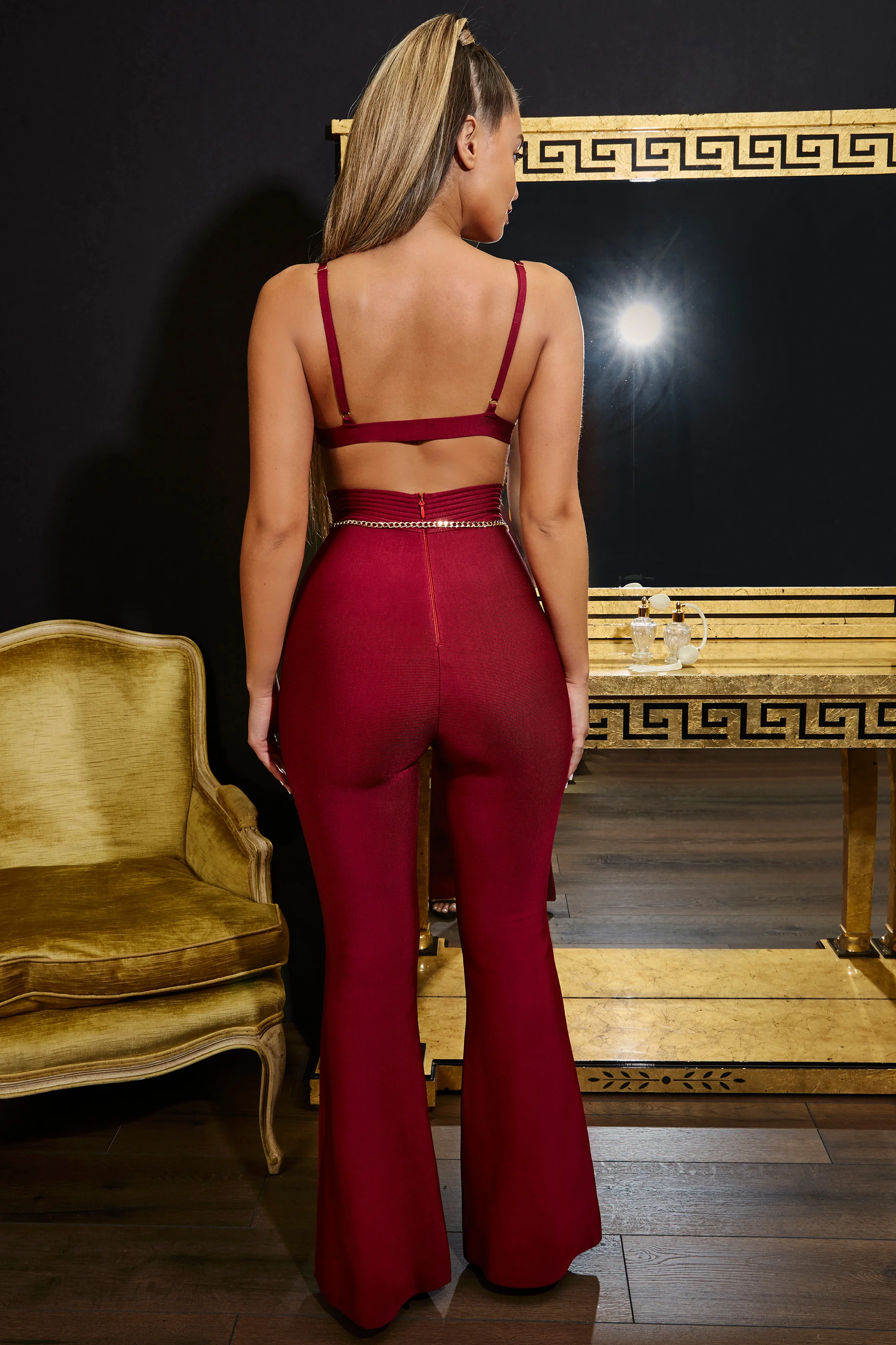 It Takes Two Ribbed Bandage Bra Top in Oxblood