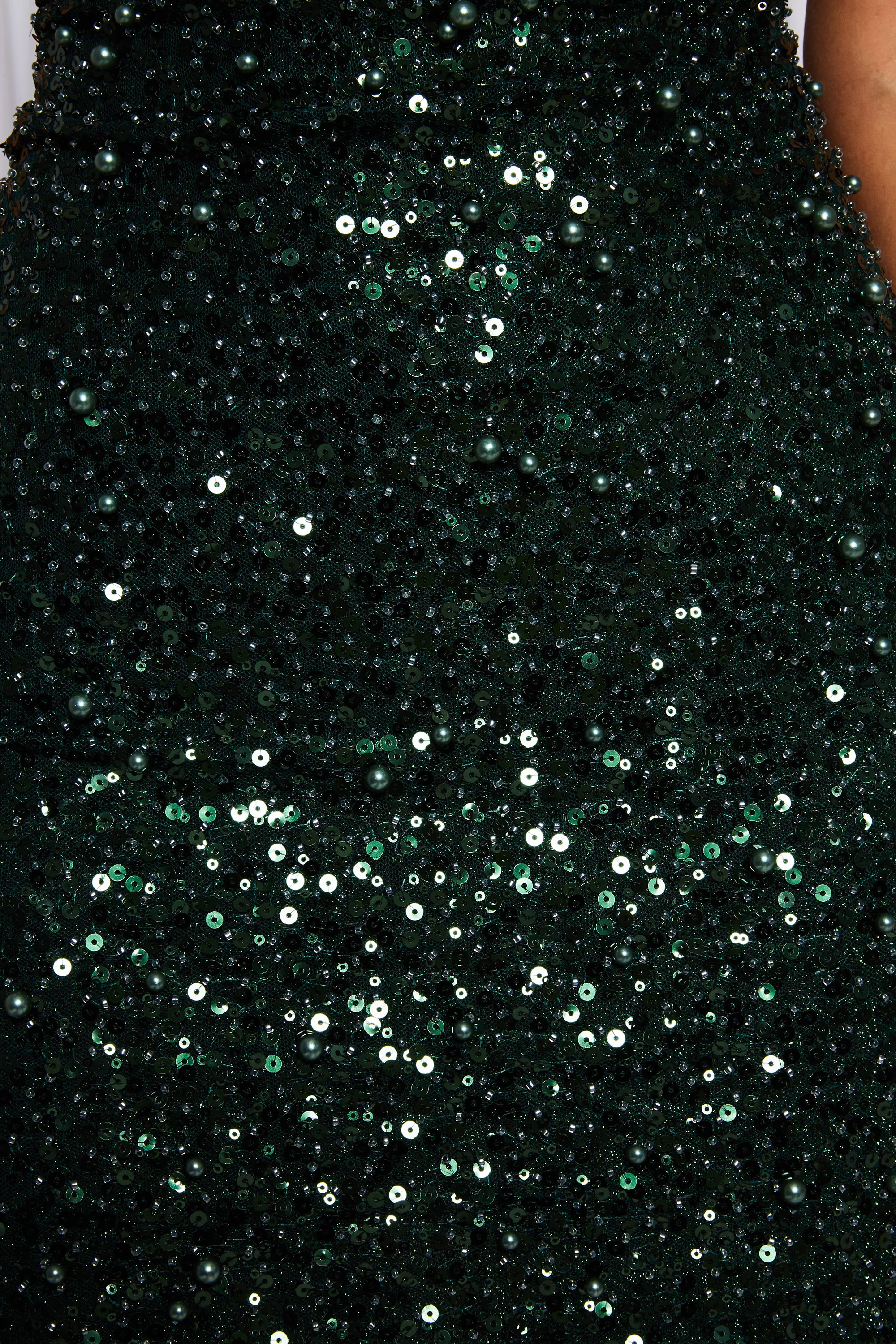 Disco Fever Crystal Pearl Sequin Embellished Mini Dress in Green