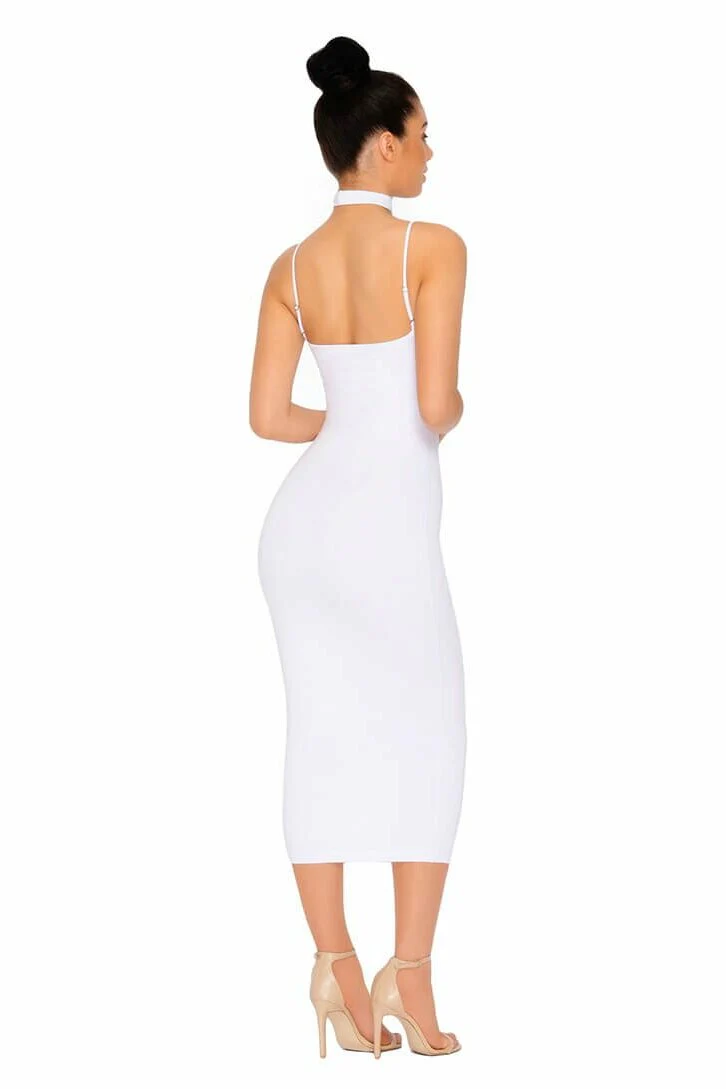 Choke Of Luck Double Layered Midi Dress with Choker in White