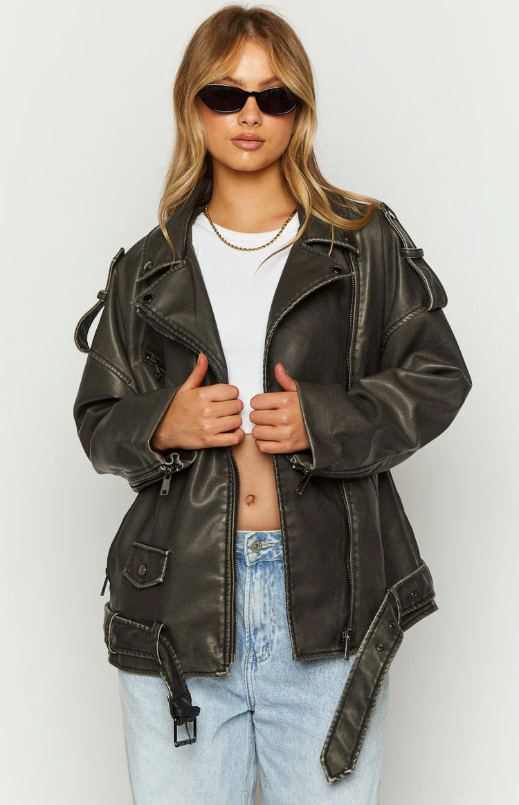 Lioness Ace Charcoal PU Biker Jacket