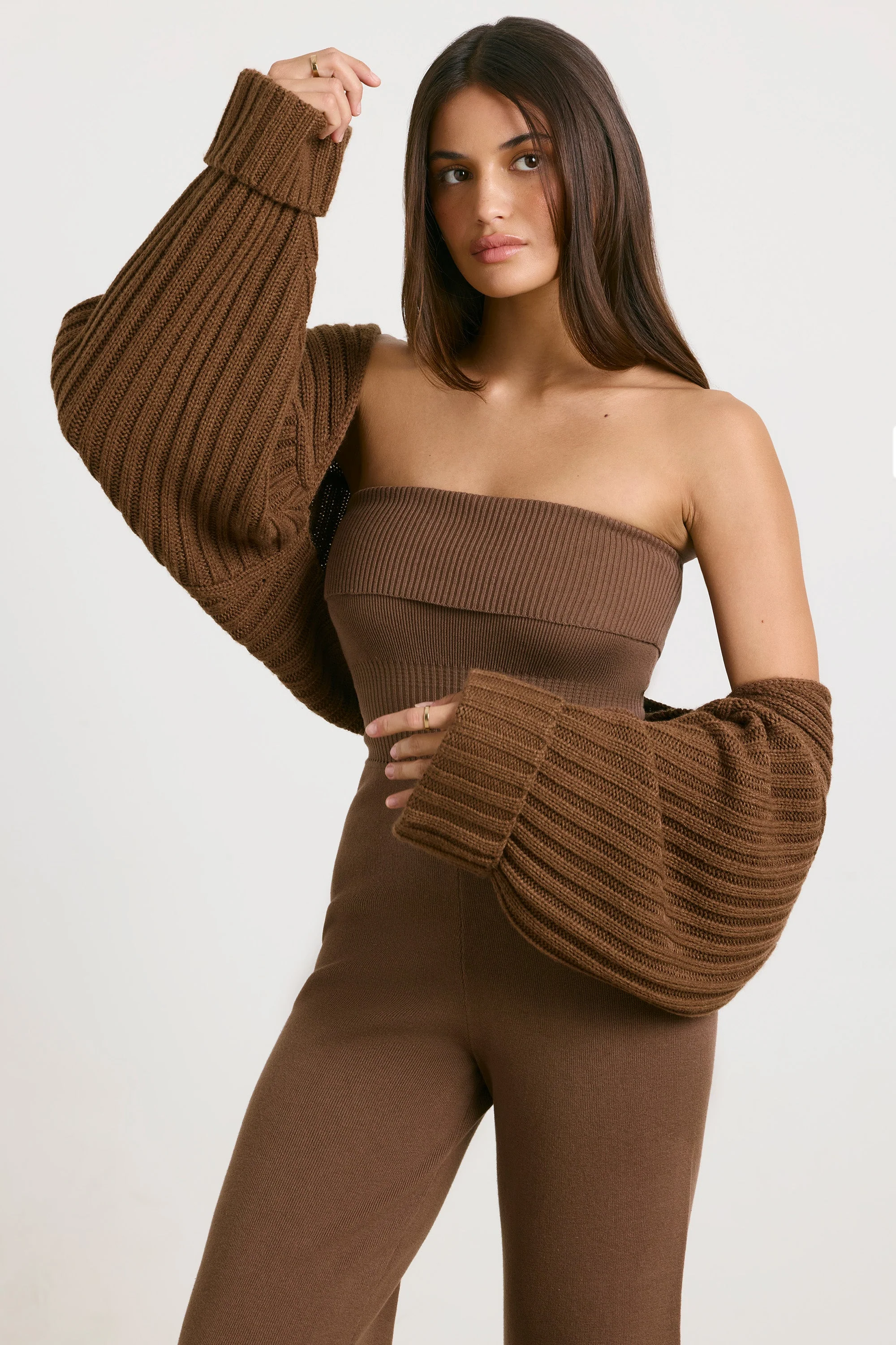 Chunky Knit Shrug in Espresso