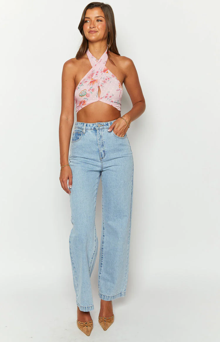 Elijah Pink Floral Crop Top