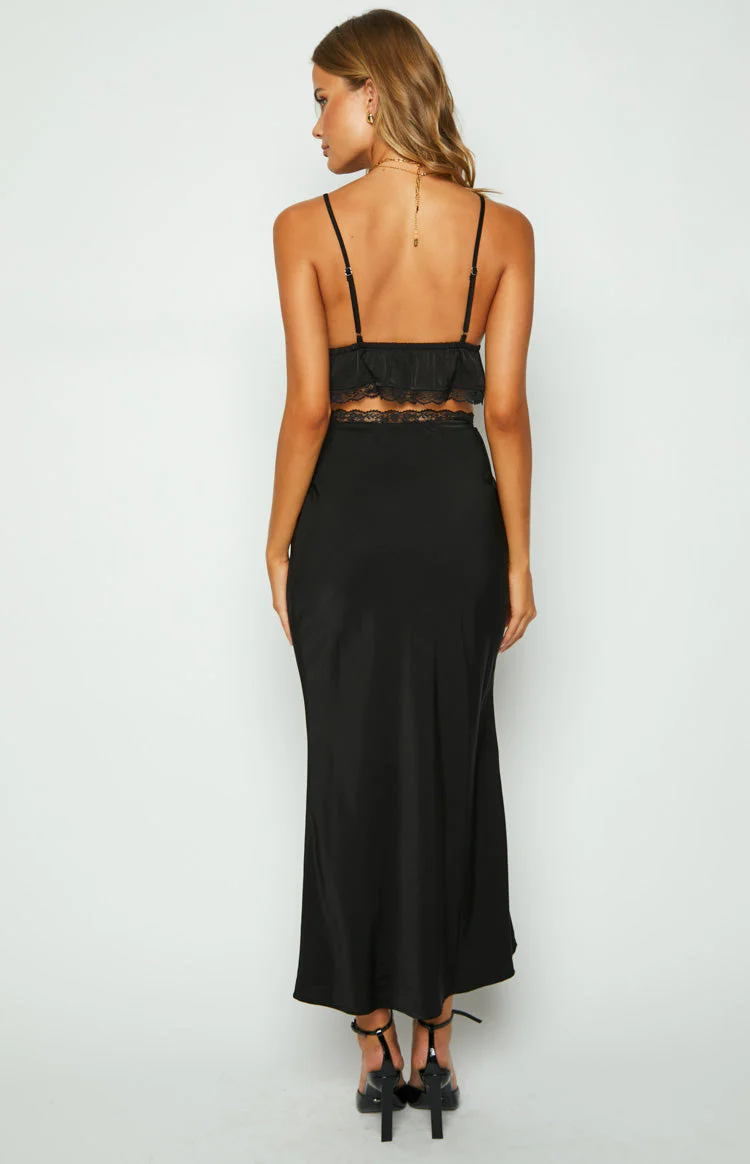 Jayde Black Lace Trim Maxi Skirt