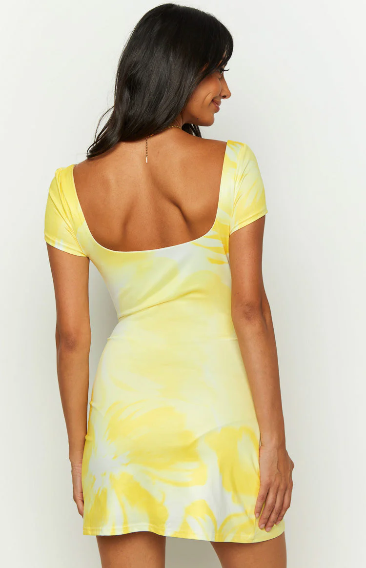 Pure Honey Printed Yellow Mini Dress