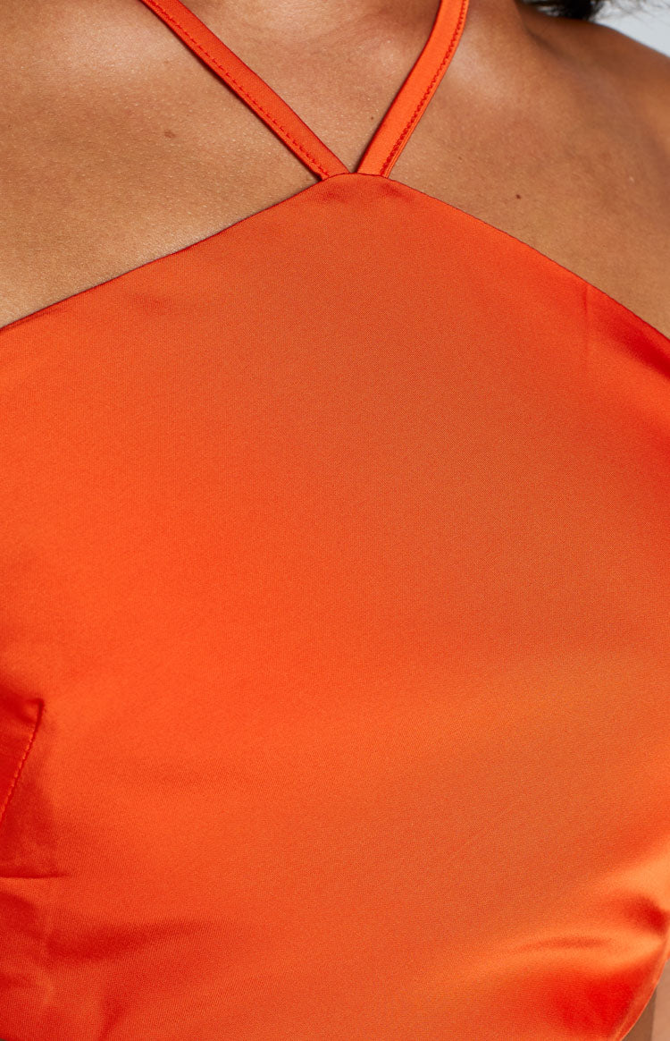 Gina Orange Satin Halter Top