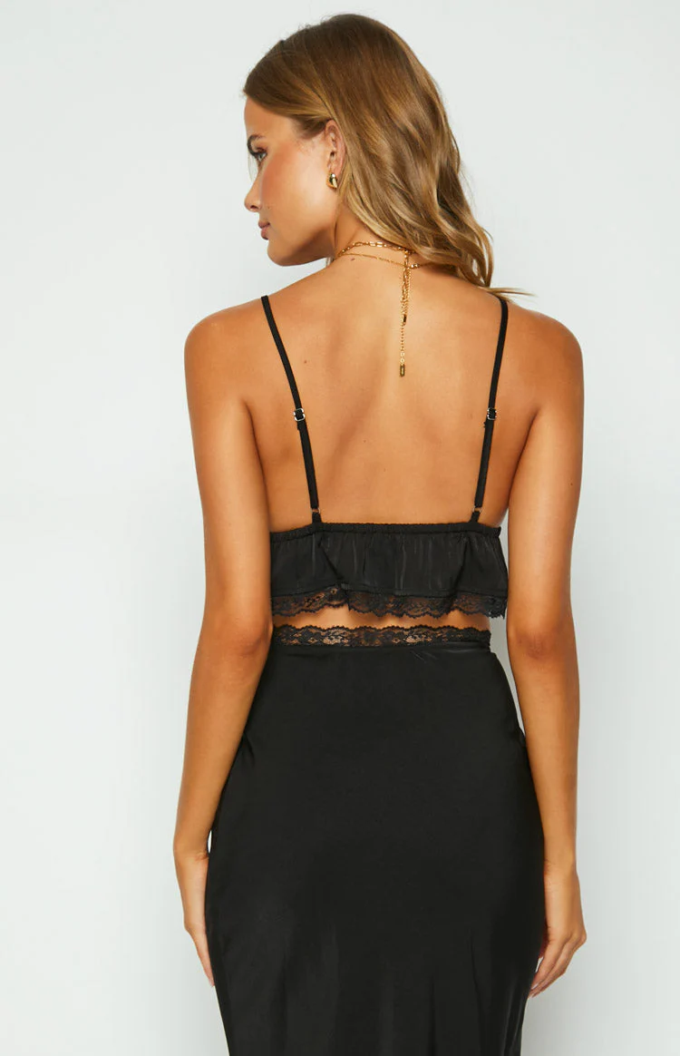 Jayde Black Lace Trim Crop Top
