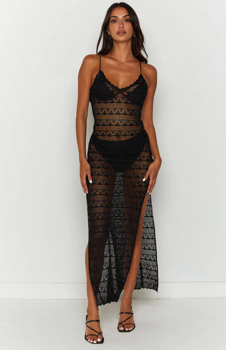 Lust Black Lace Crochet Maxi Dress