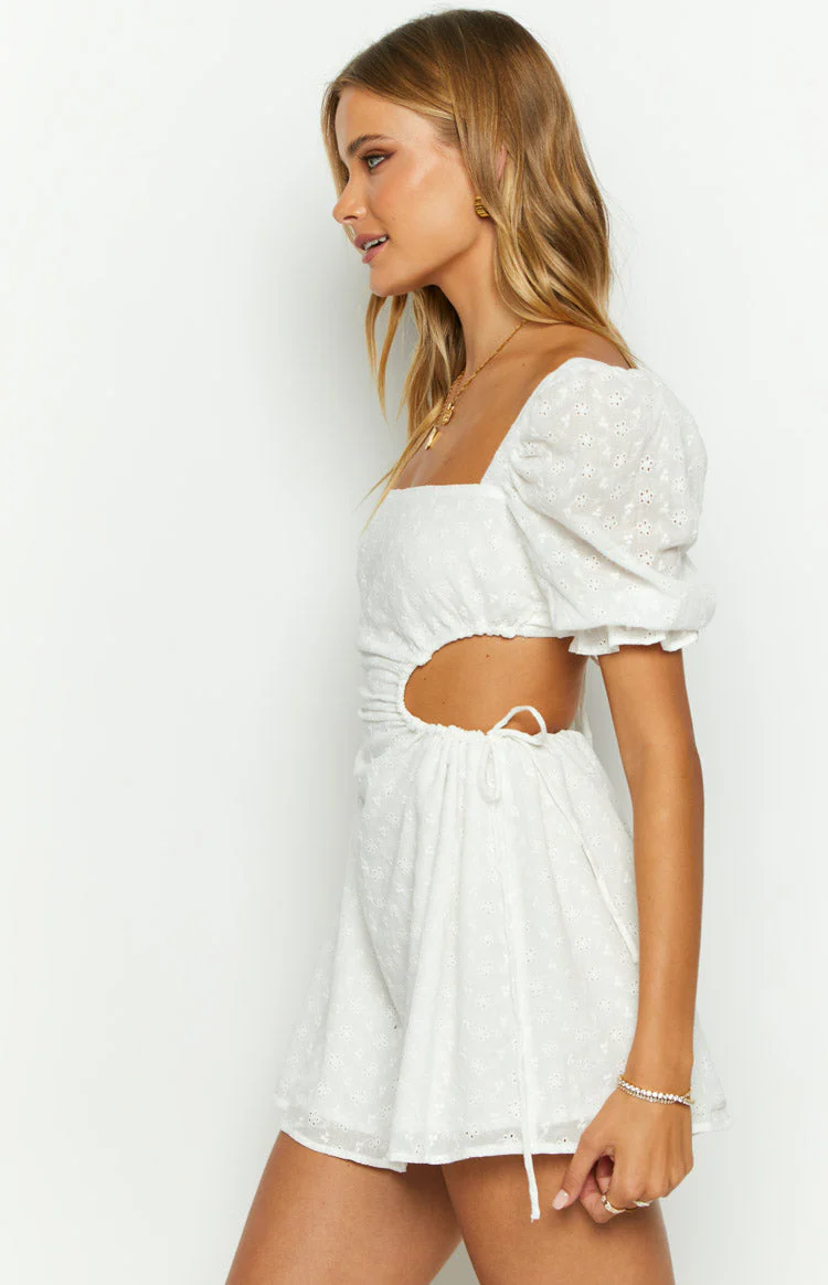 Leana White Broderie Mini Dress