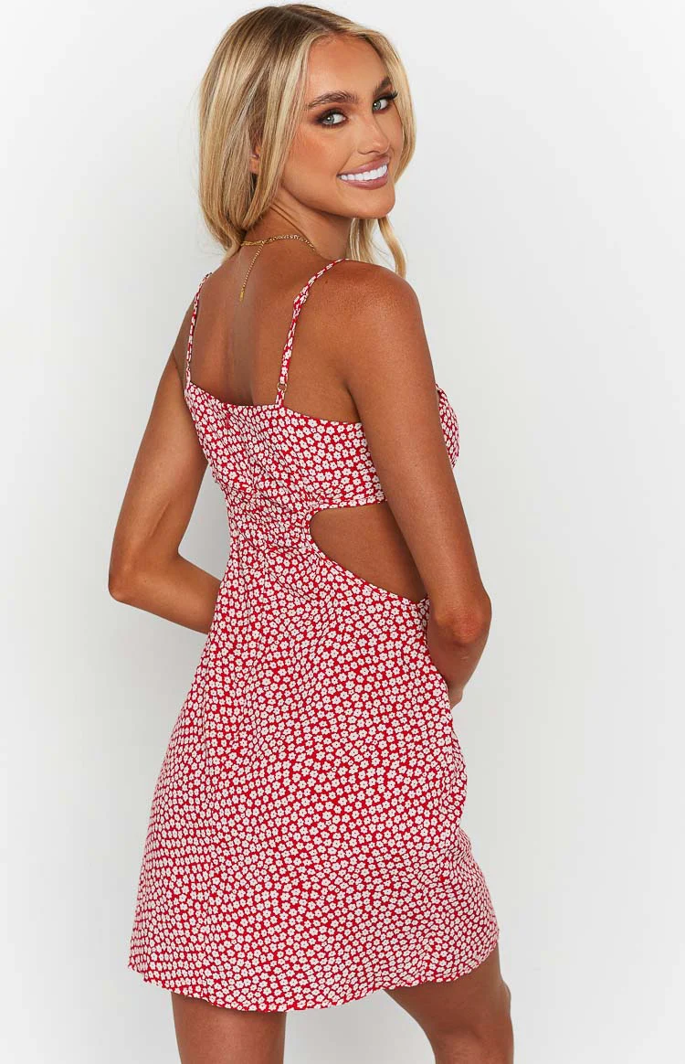 Jenna Red Print Cut Out Mini Dress