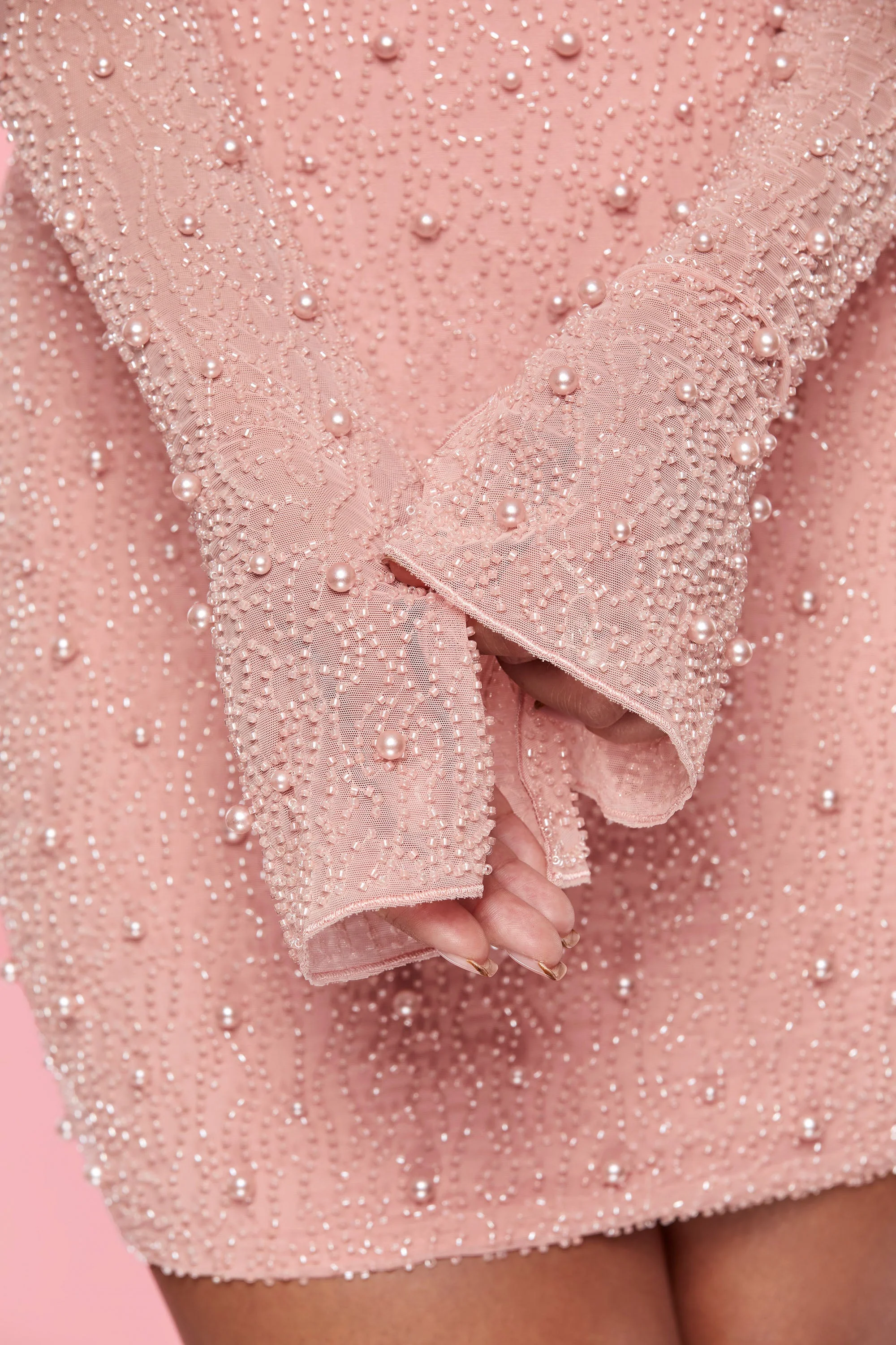 Long Sleeve Deep Plunge Mini Dress in Rose