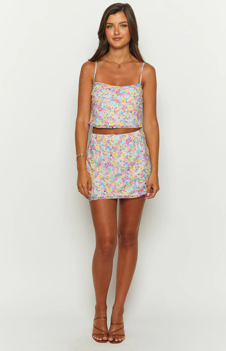 Milliana Painted Floral Pink Mini Skirt