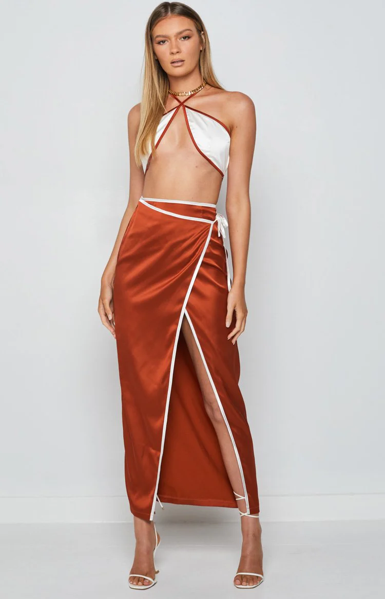 Lou Wrap Maxi Skirt Brown