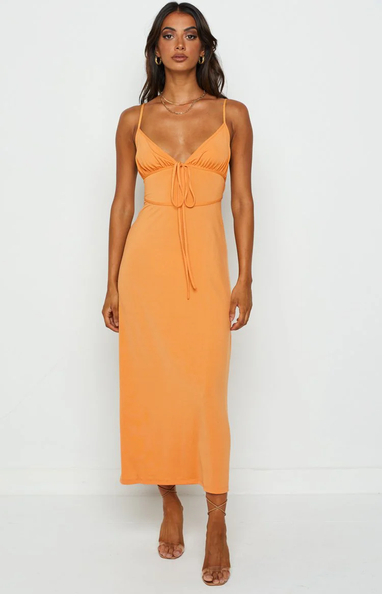 Kiera Orange Midi Slip Dress
