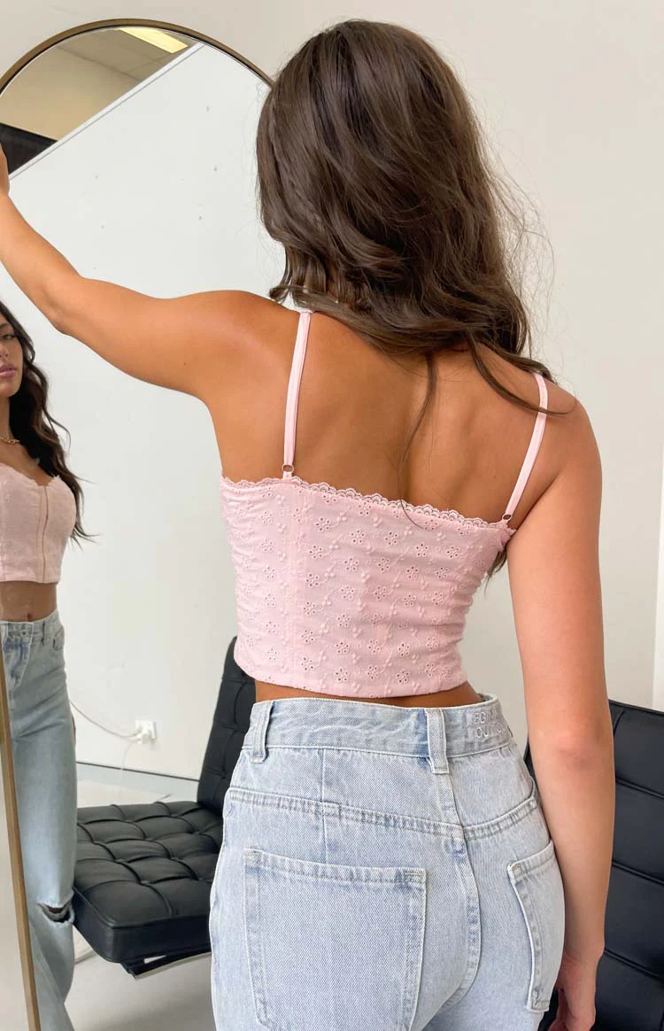 Lucia Pink Broderie Crop Top