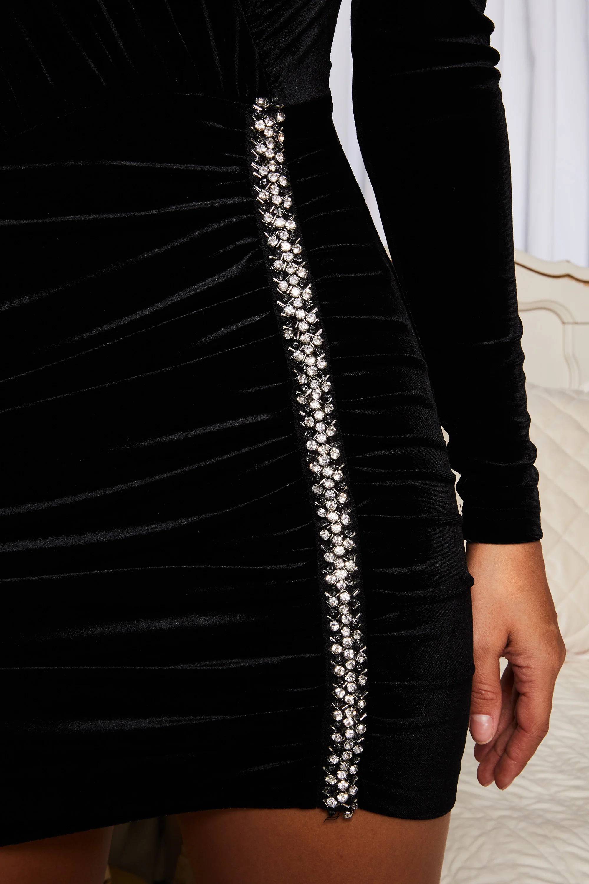 High Profile High Neck Velvet Mini Dress in Black