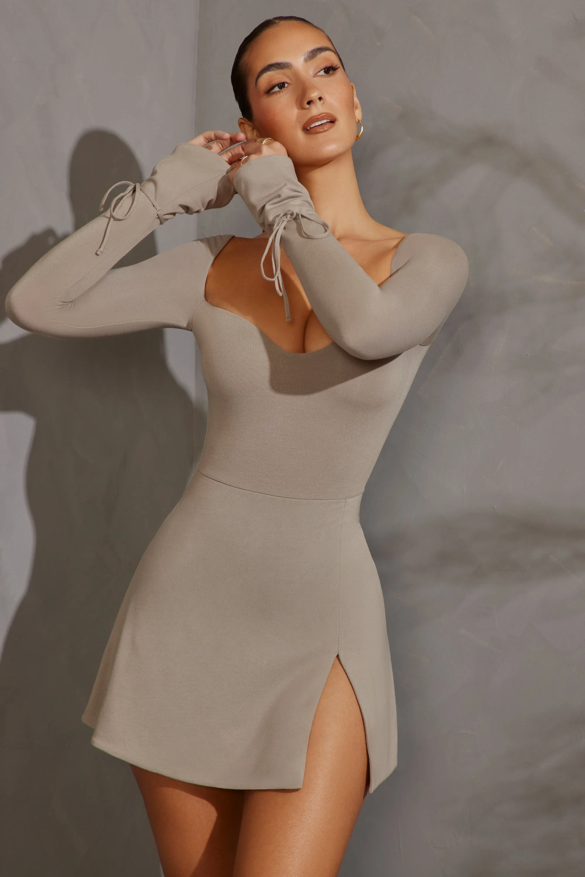 Long Sleeve A-Line Mini Dress in Grey