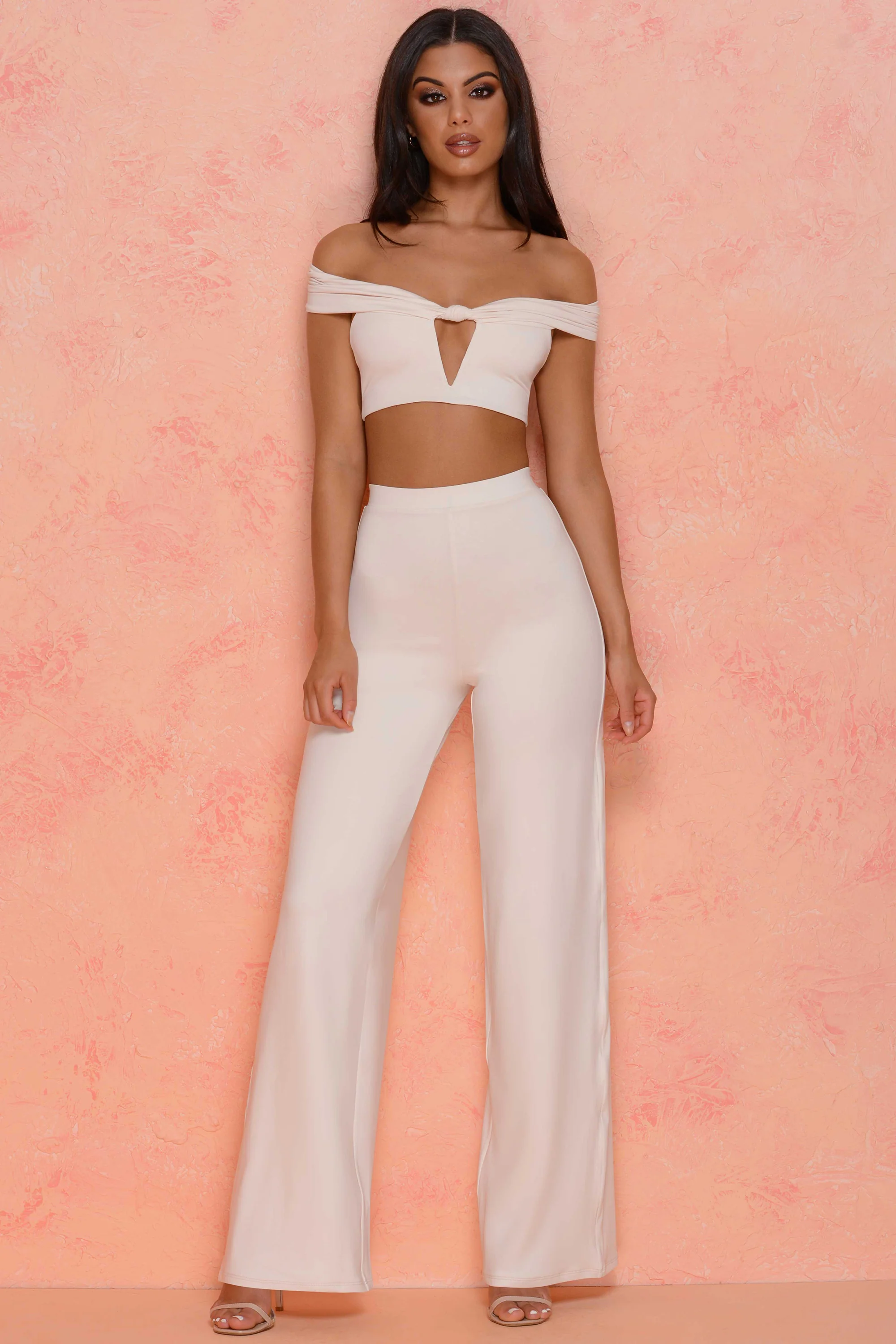 Low Key Bardot Crop Top in Ivory