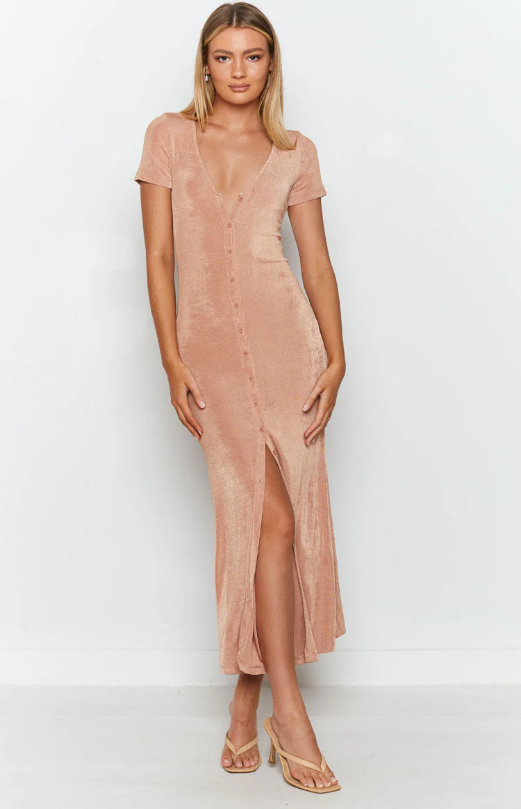 Tallulah Buttoned Maxi Dress Nude