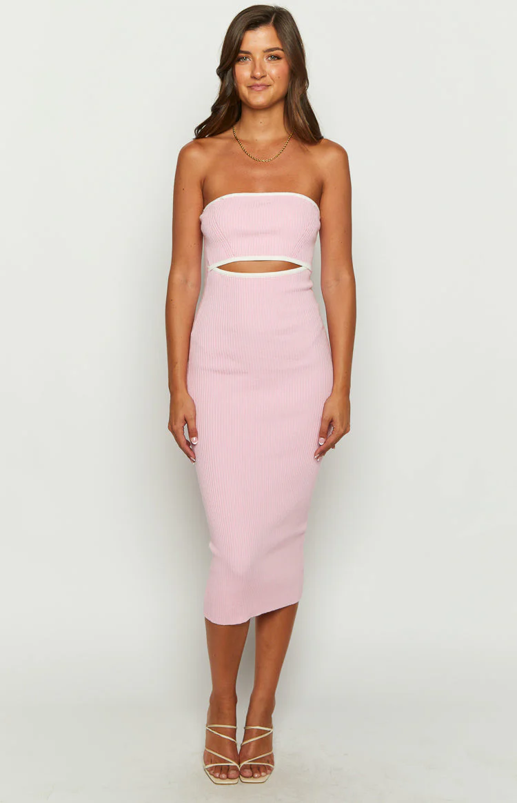 Isobel Pink Strapless Midi Dress
