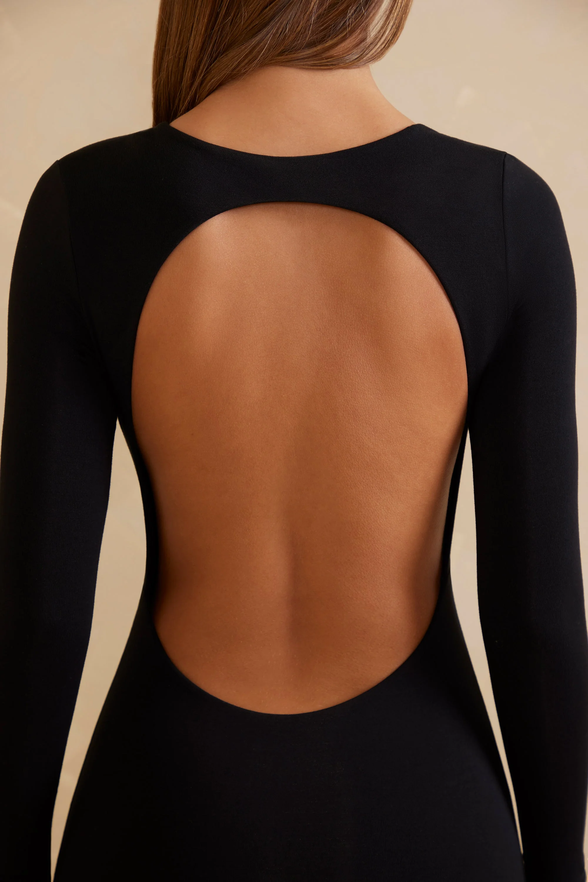 Long Sleeve Open Back Mini Dress in Black
