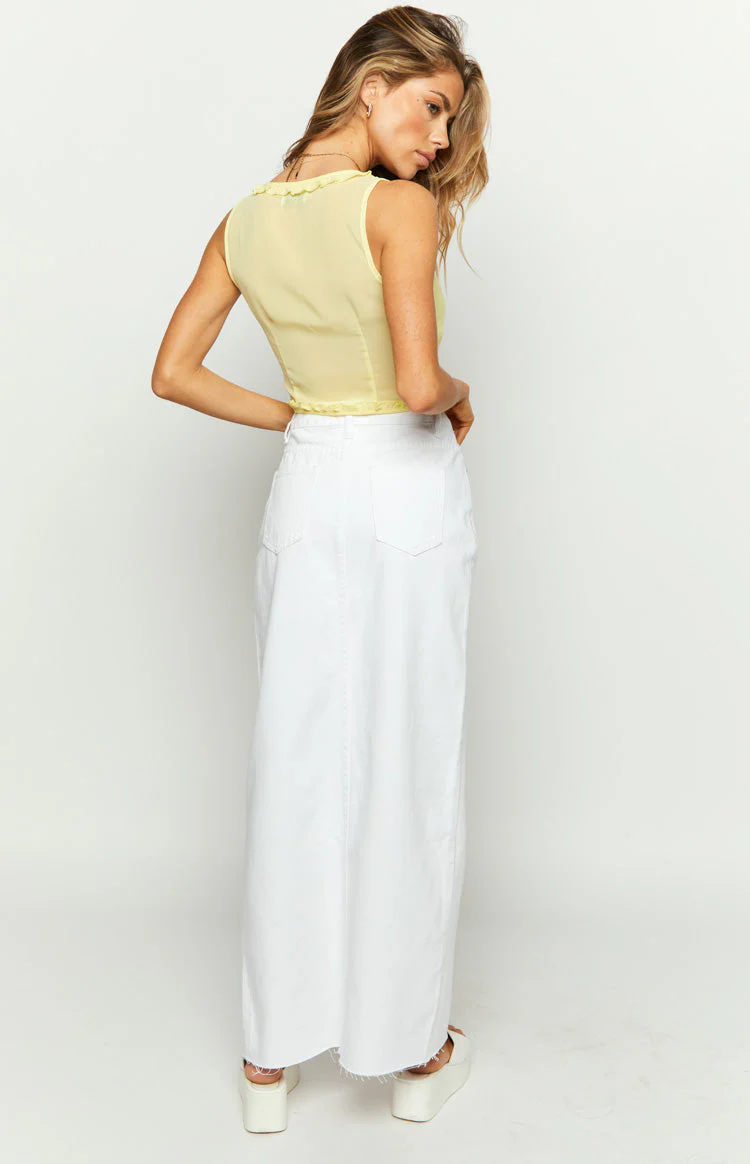 Shaylan White Denim Maxi Skirt