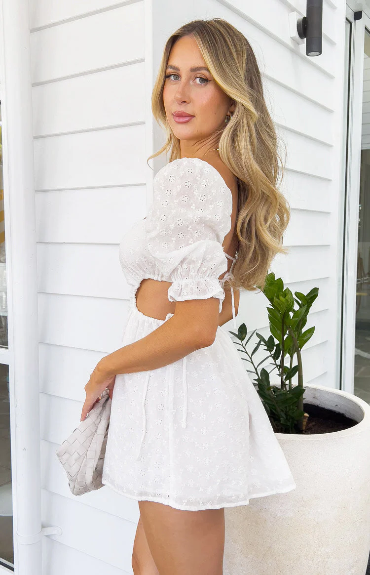 Leana White Broderie Mini Dress