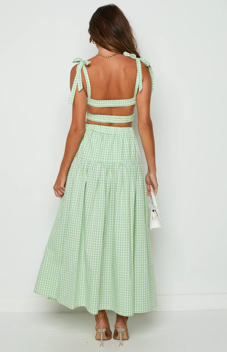 Cosmos Maxi Skirt Green Gingham