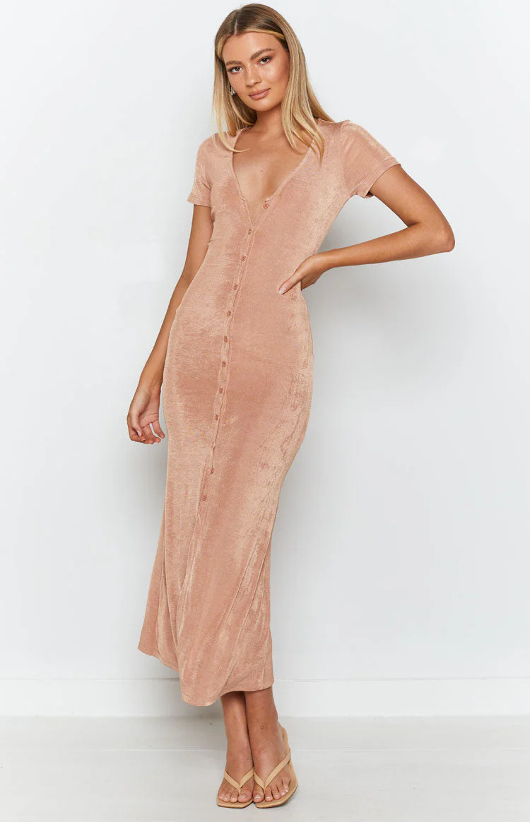 Tallulah Buttoned Maxi Dress Nude