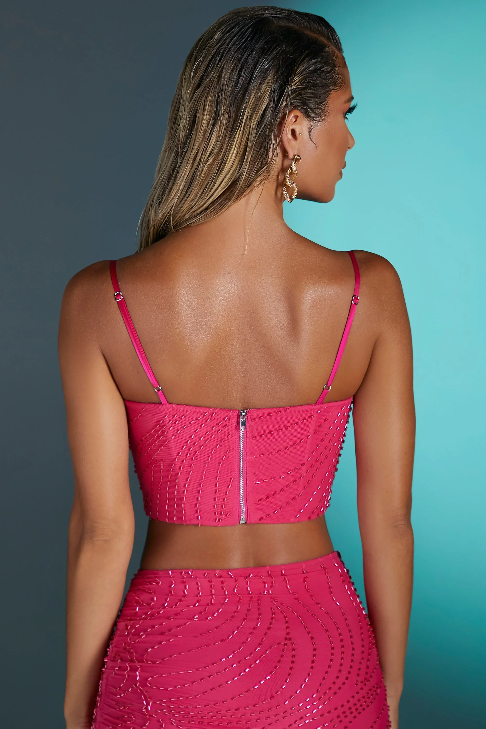 Embellished Crop Top in Pink