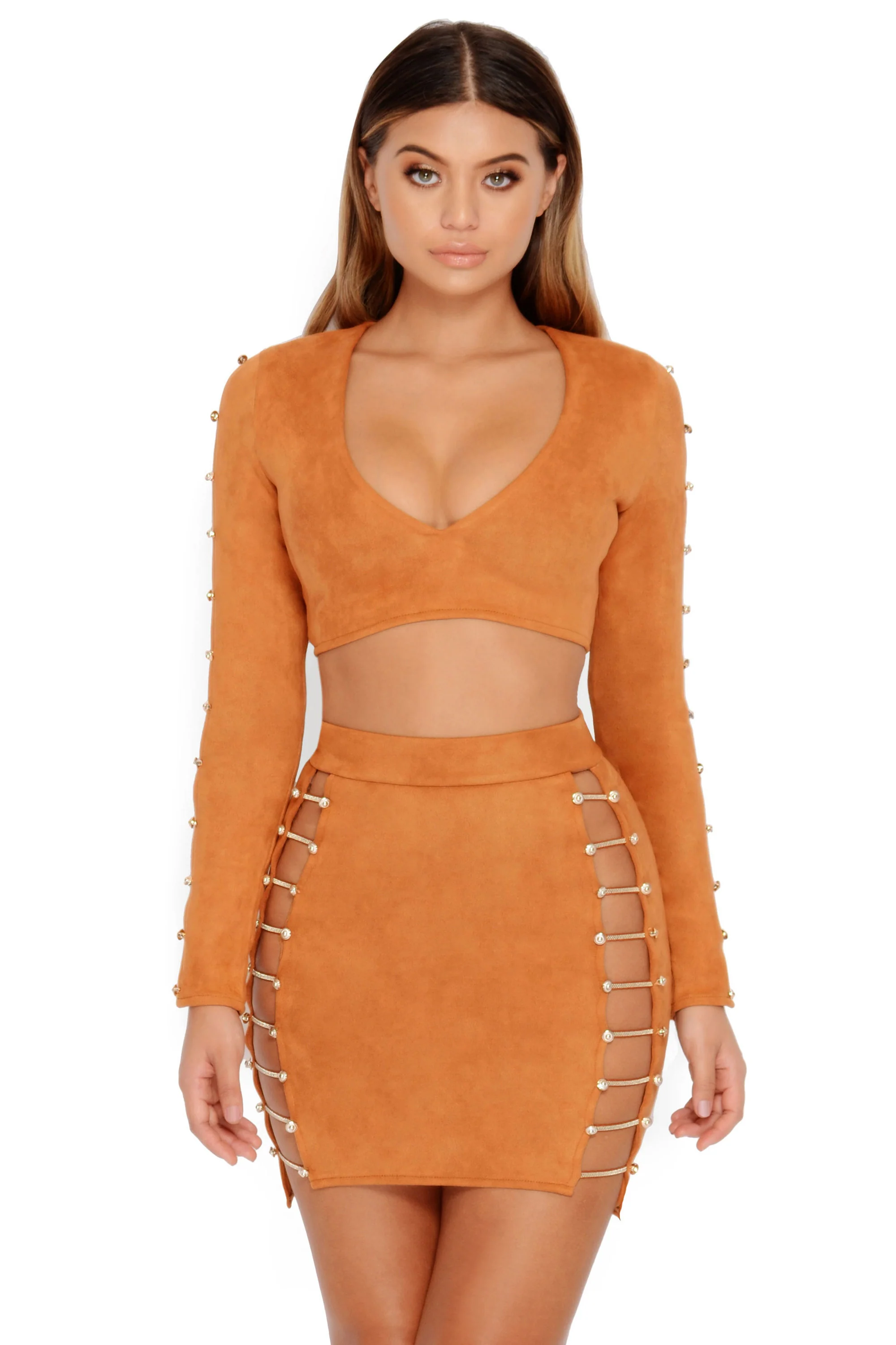 In Too Deep Suede Long Sleeve Top in Tan