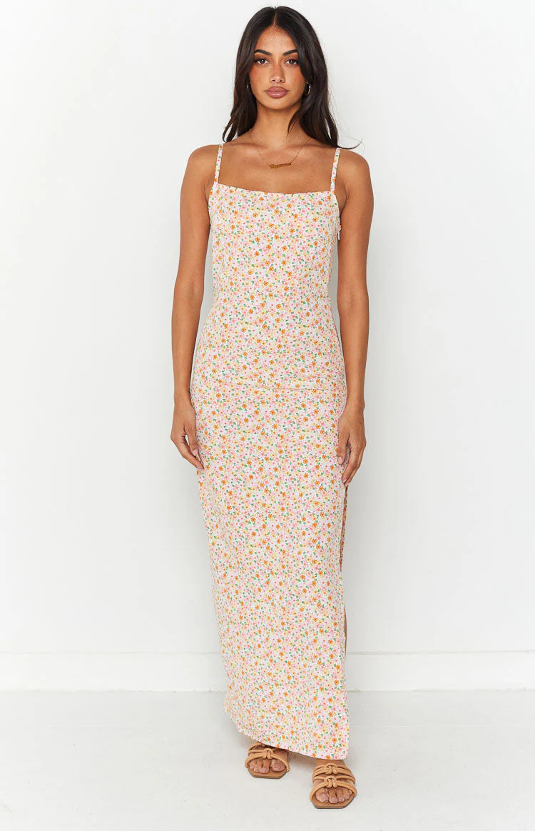 Chrissy Pink Floral Maxi Slip Dress