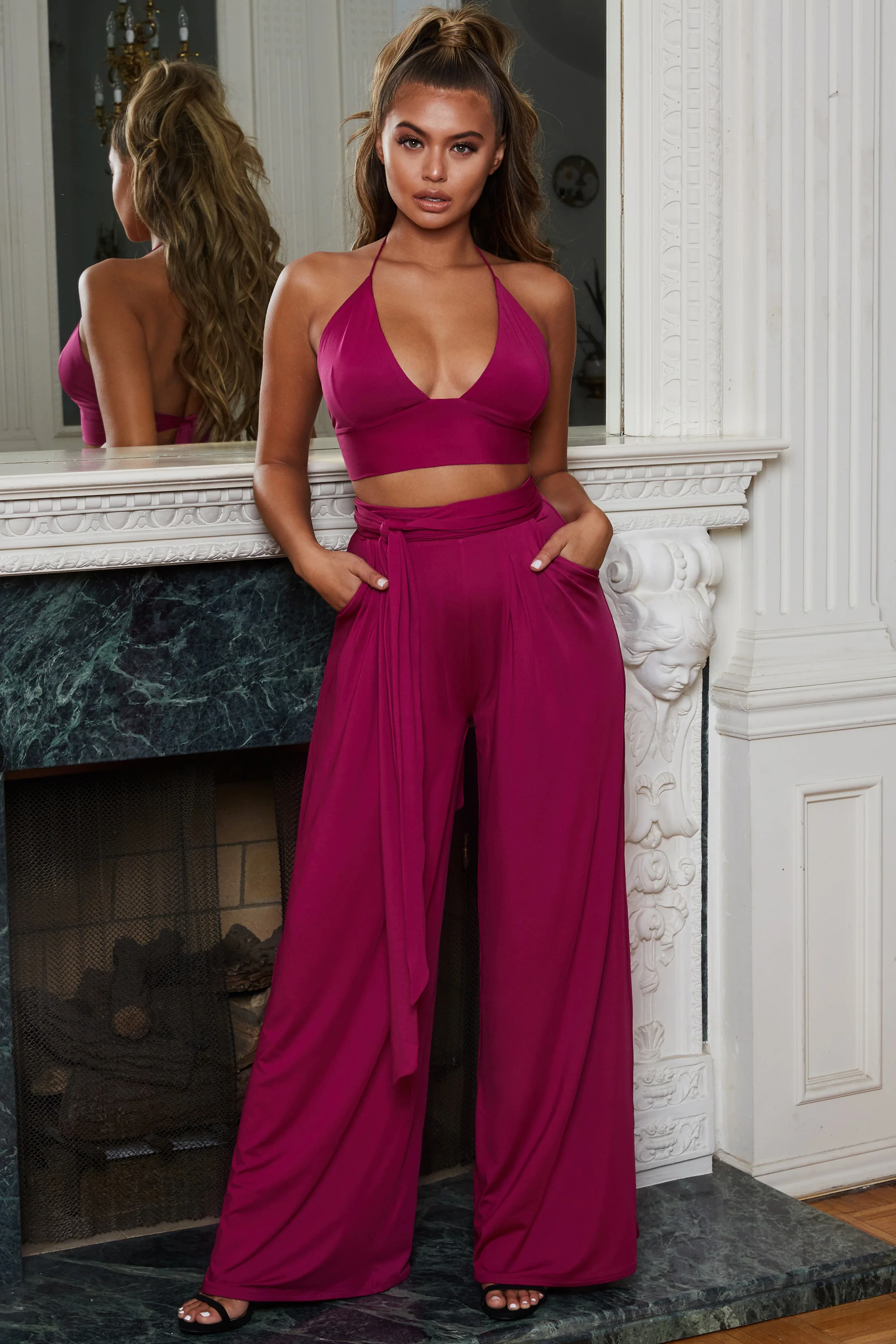 Hang Loose Halter Neck Crop Top in Magenta Pink