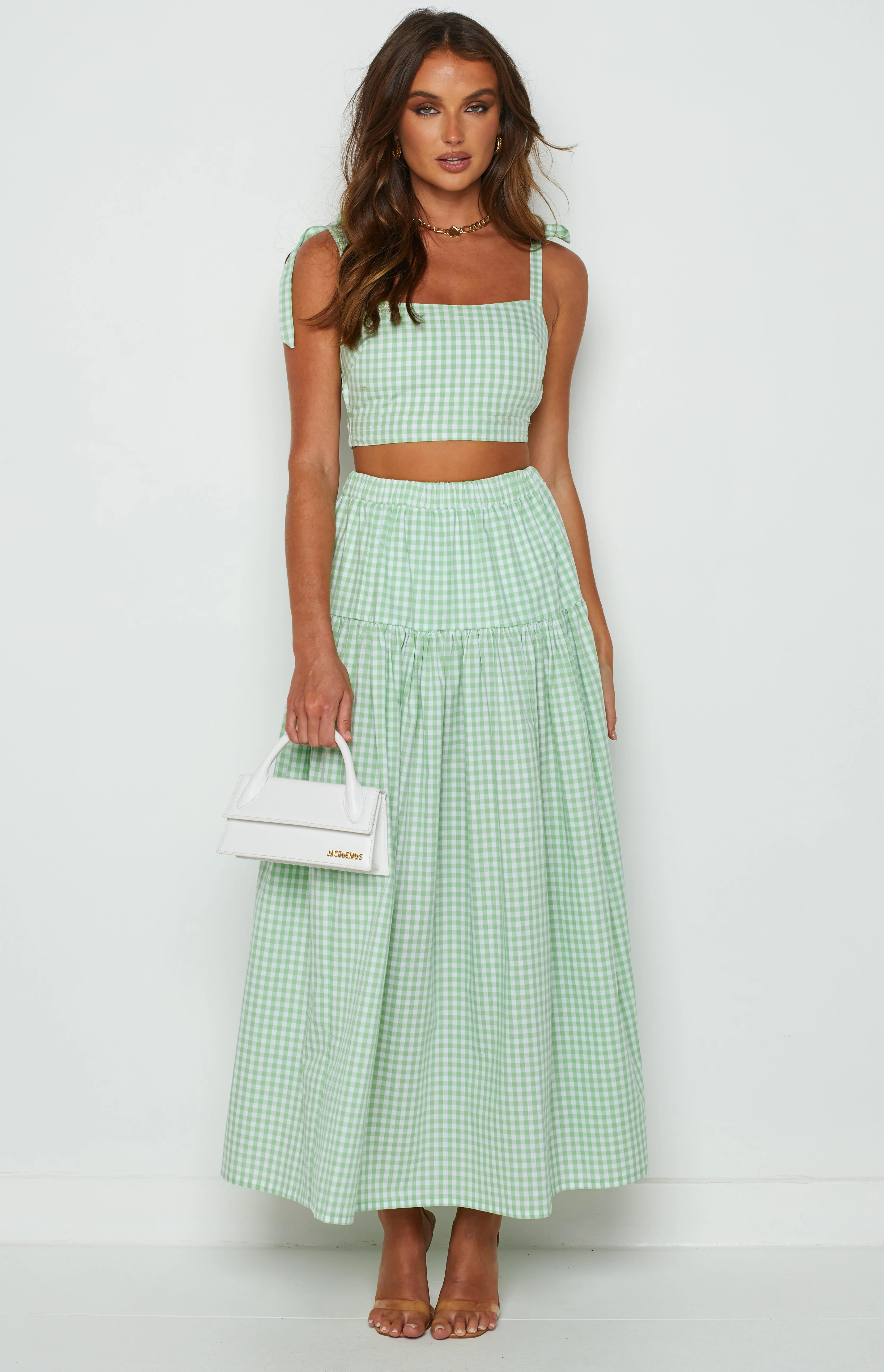 Cosmos Maxi Skirt Green Gingham