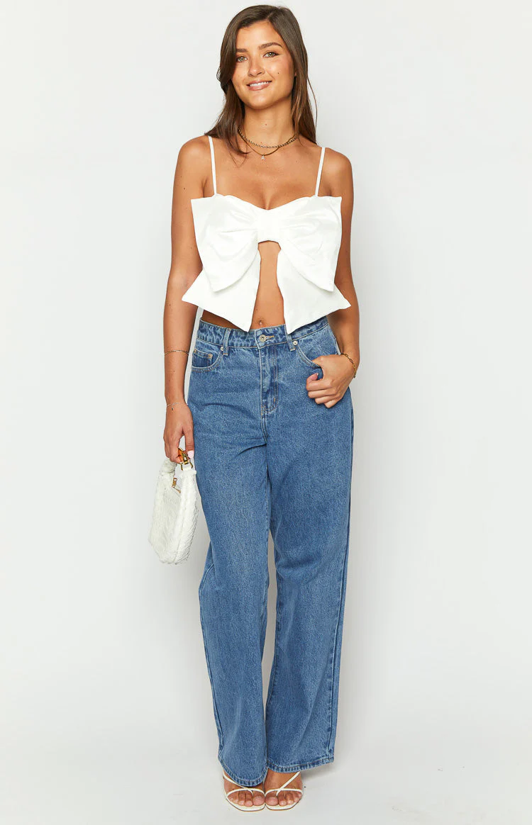 Isolde White Bow Crop Top