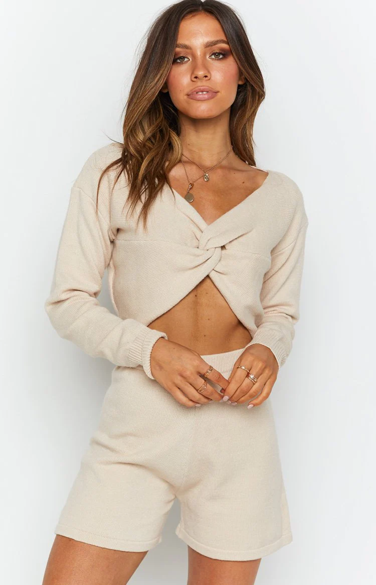 Cameron Knit Shorts Beige