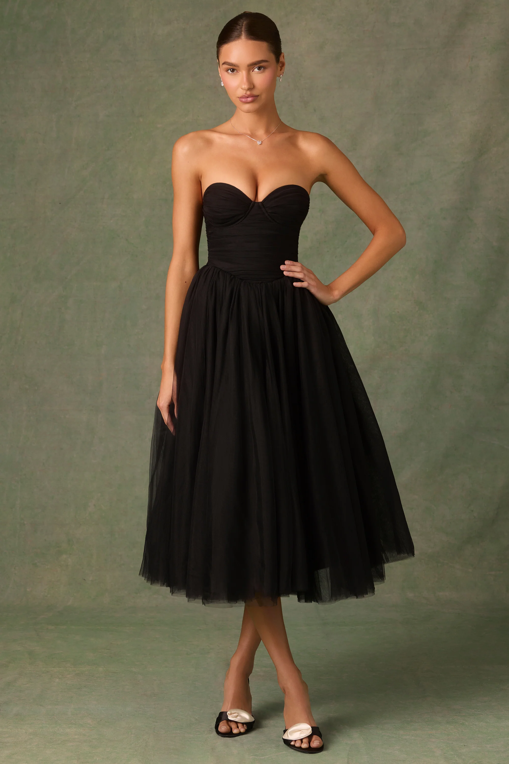 Tulle Corset Midaxi Dress in Black