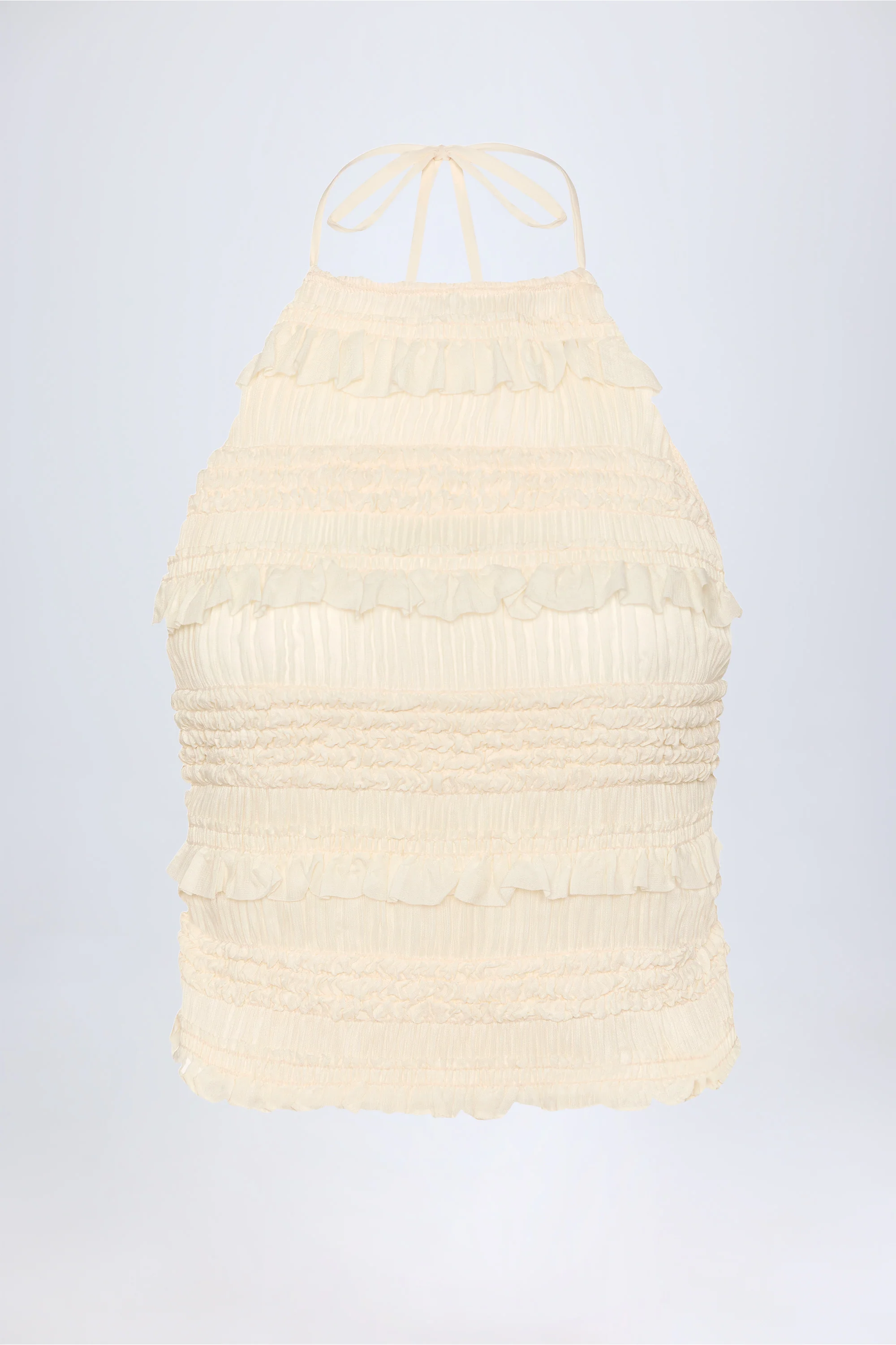 Ruffled High-Neck Backless Top in Ivory