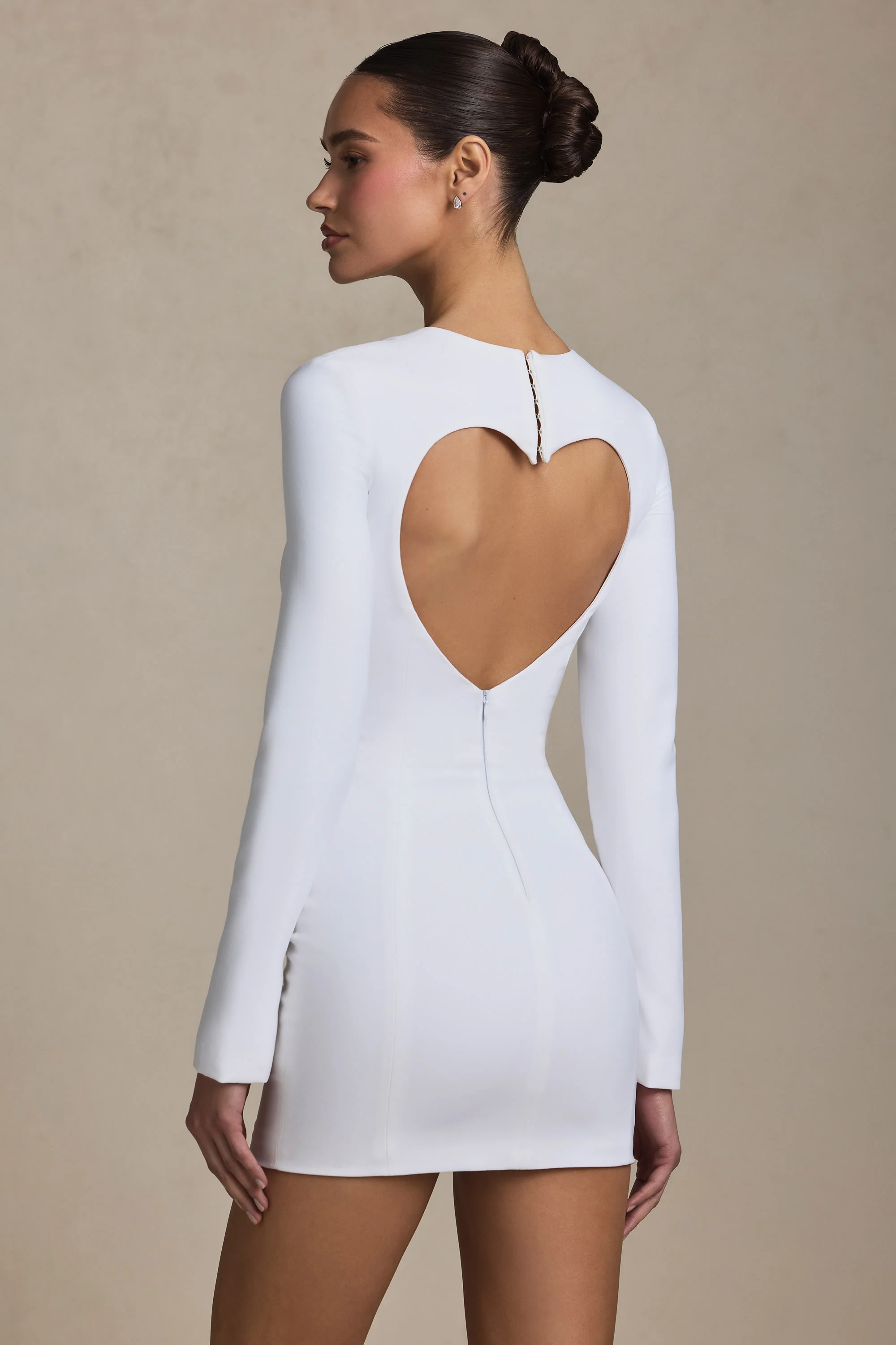 Cut-Out Heart-Detail Bodycon Mini Dress in White