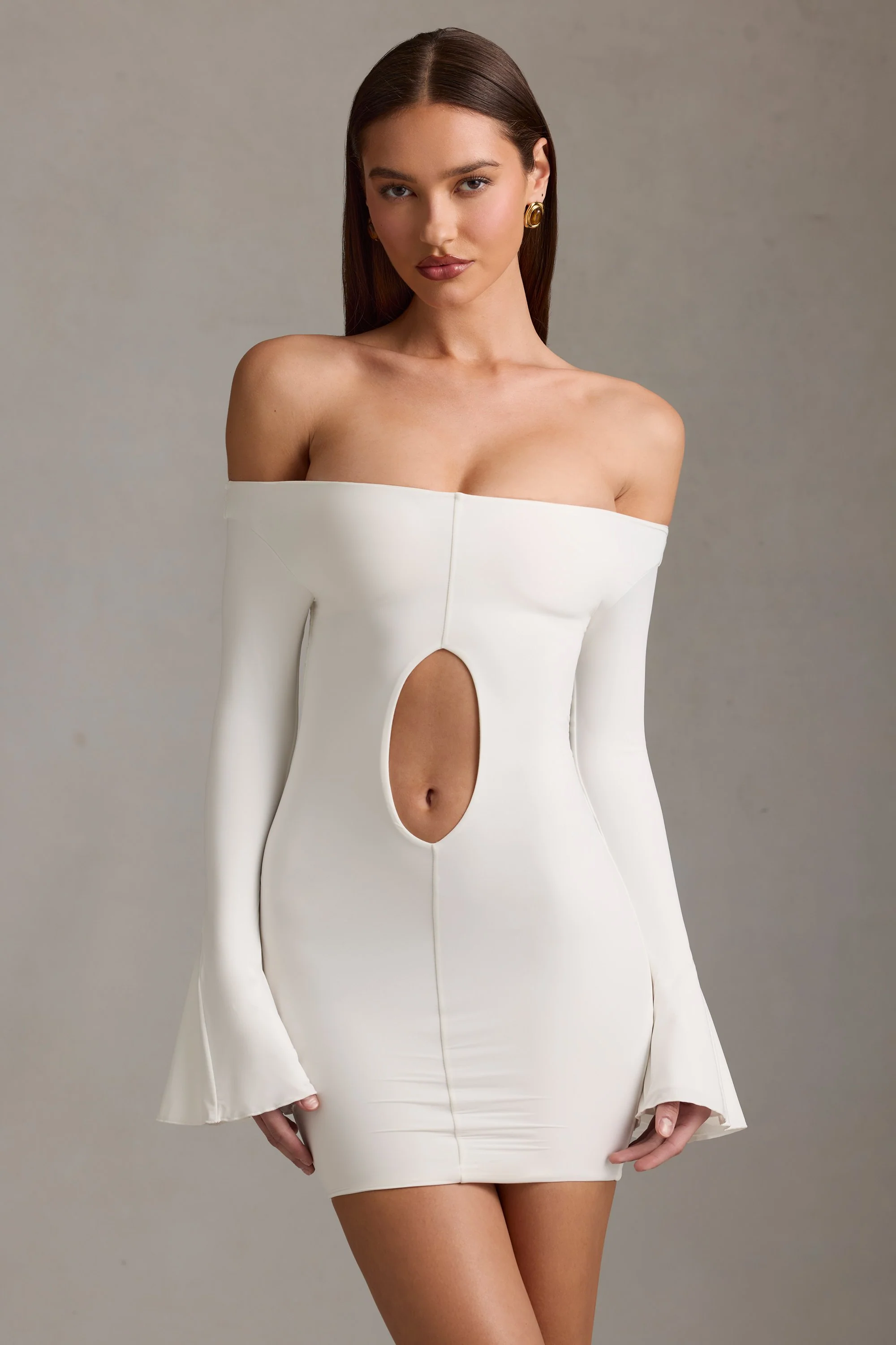 Off-Shoulder Cut-Out Mini Dress in White