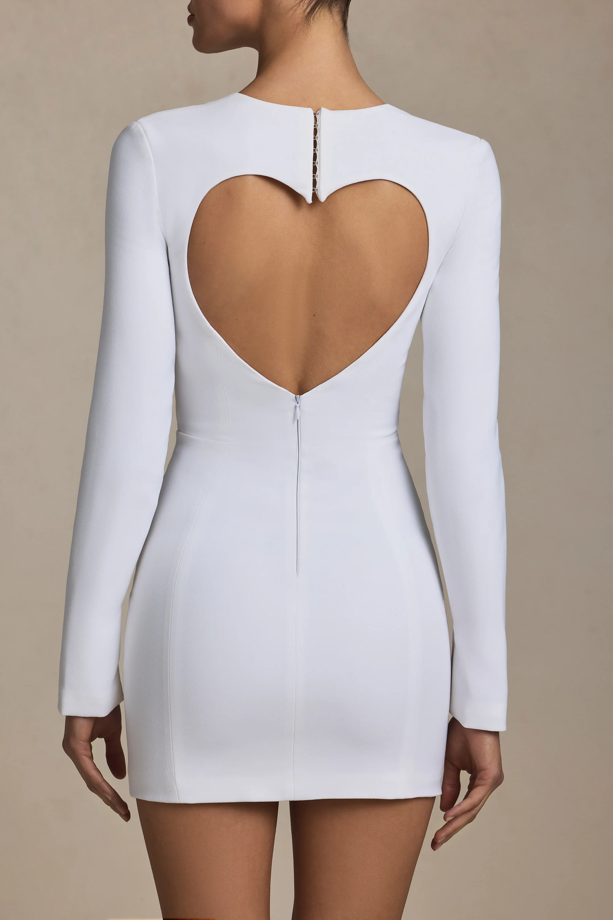 Cut-Out Heart-Detail Bodycon Mini Dress in White
