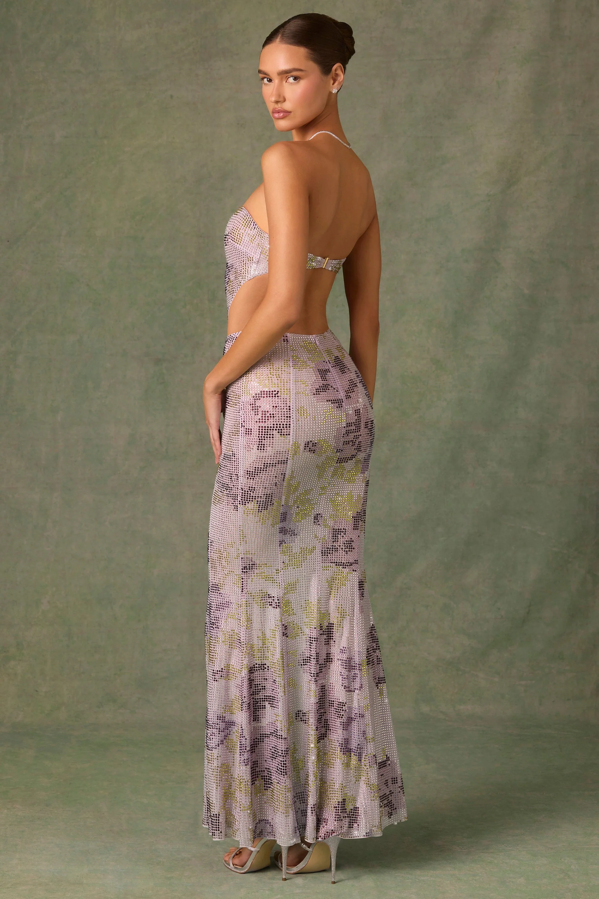 Embellished Cut-Out Fishtail Maxi Dress in Lilac Hotfix