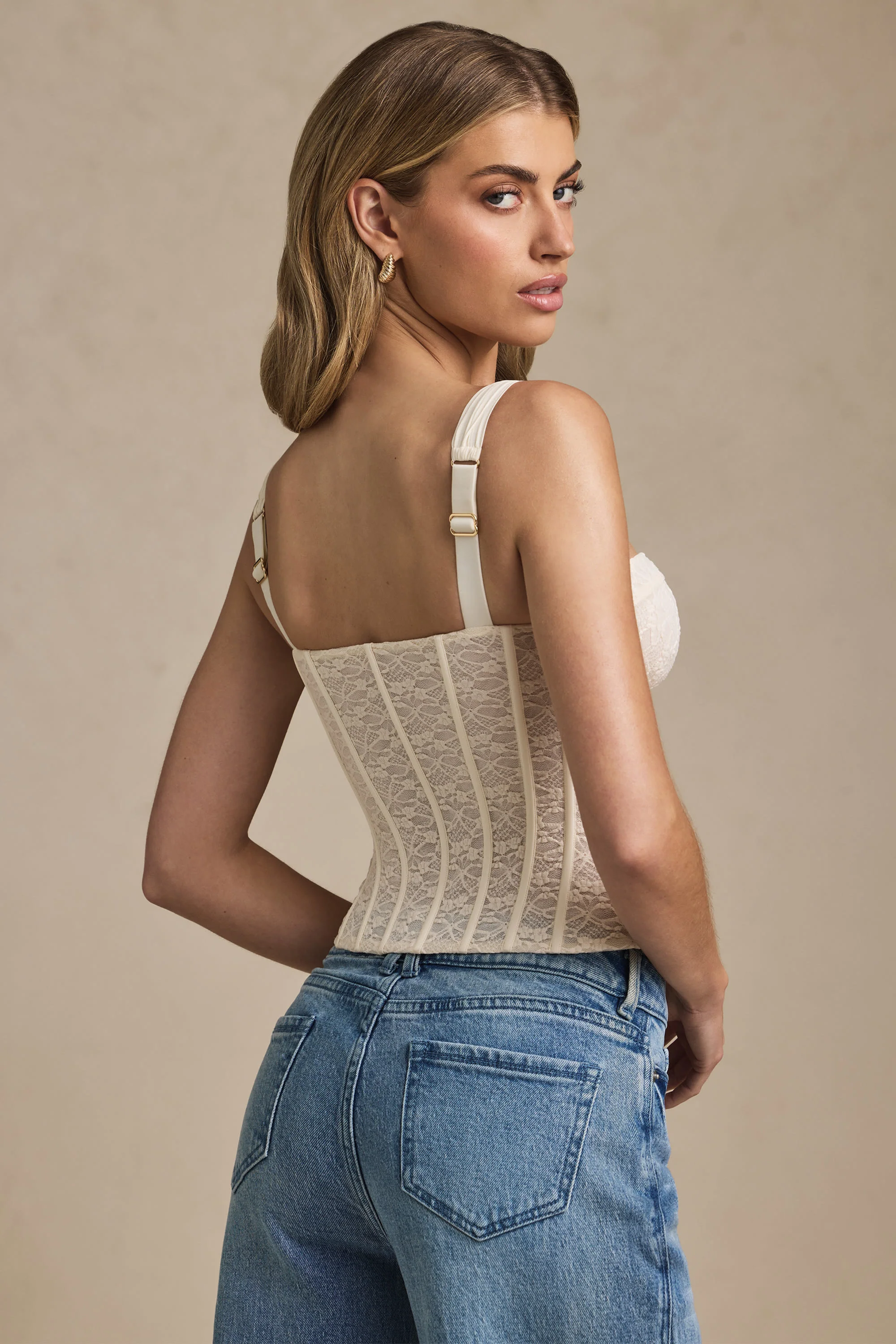Underwired Lace Corset Top in Ivory