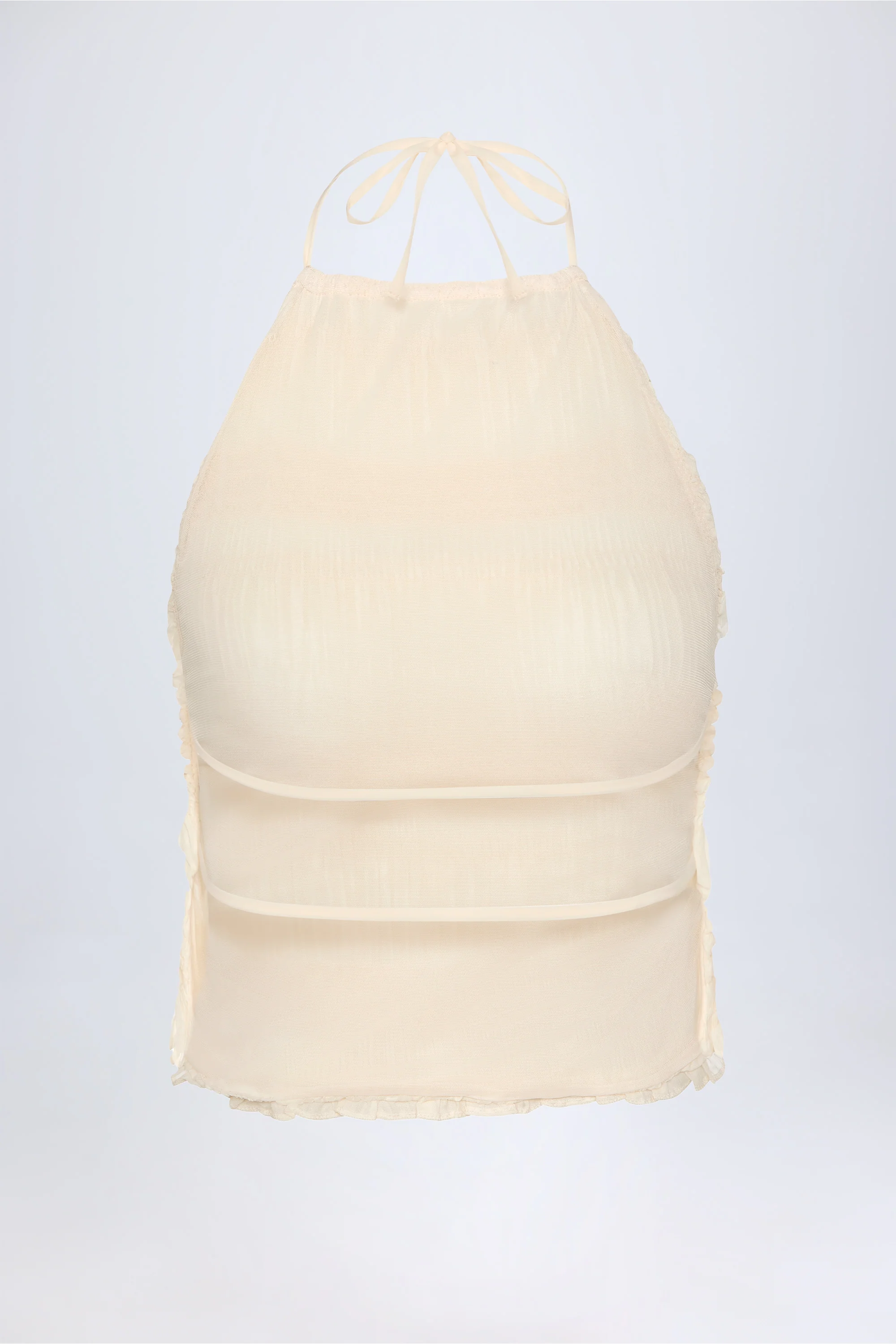 Ruffled High-Neck Backless Top in Ivory
