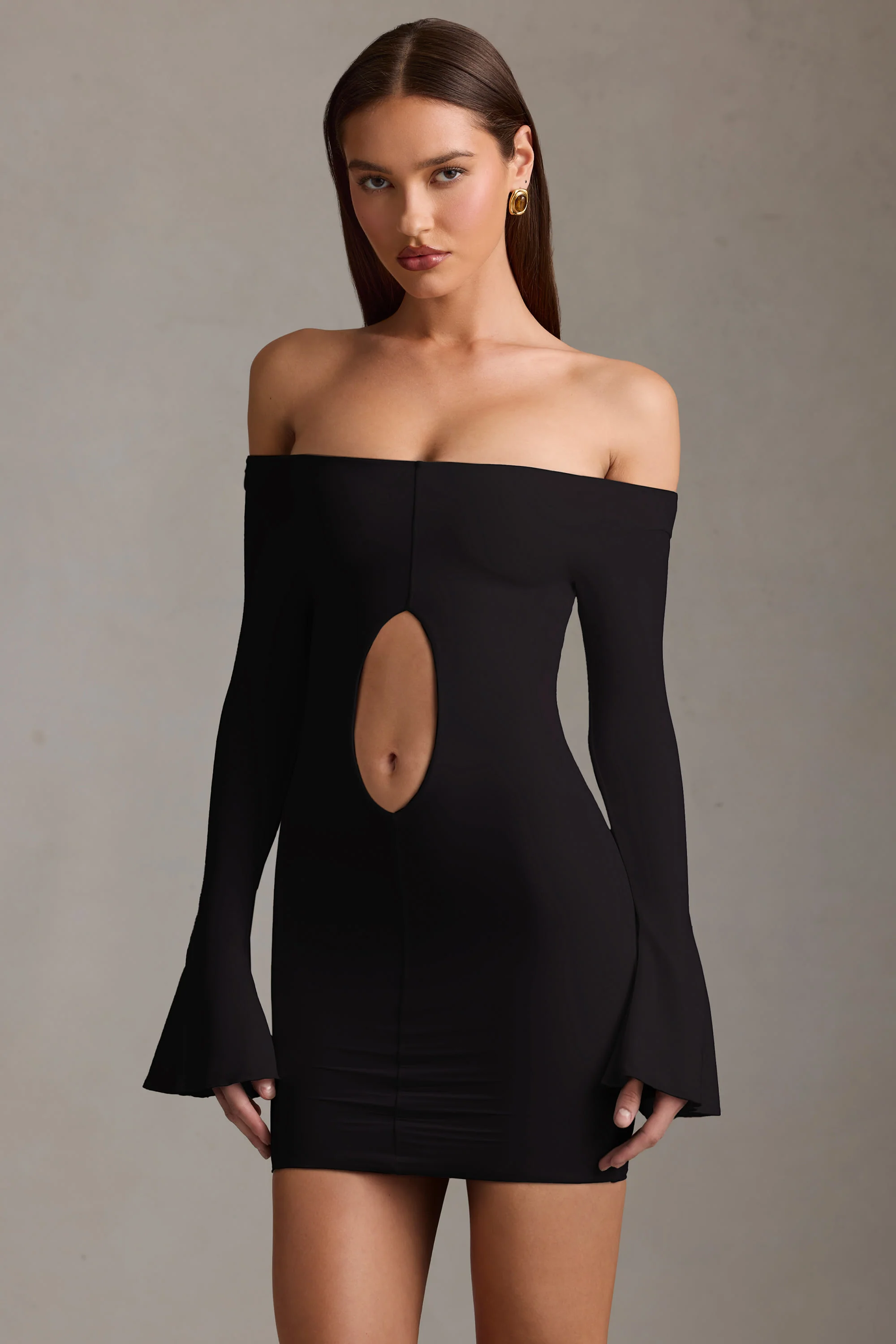 Off-Shoulder Cut-Out Mini Dress in Black