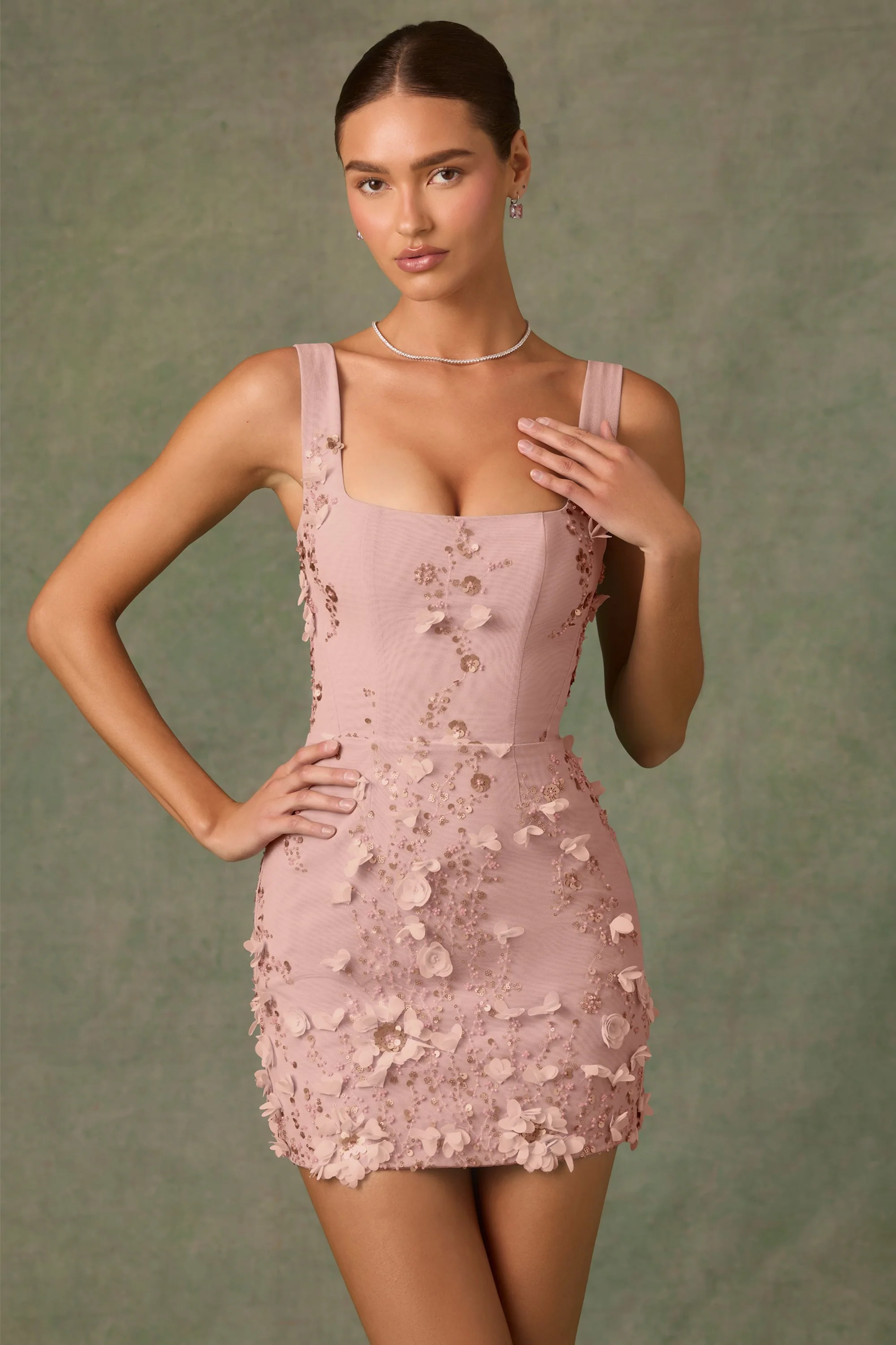 Embellished Corset Mini Dress in Dusty Rose