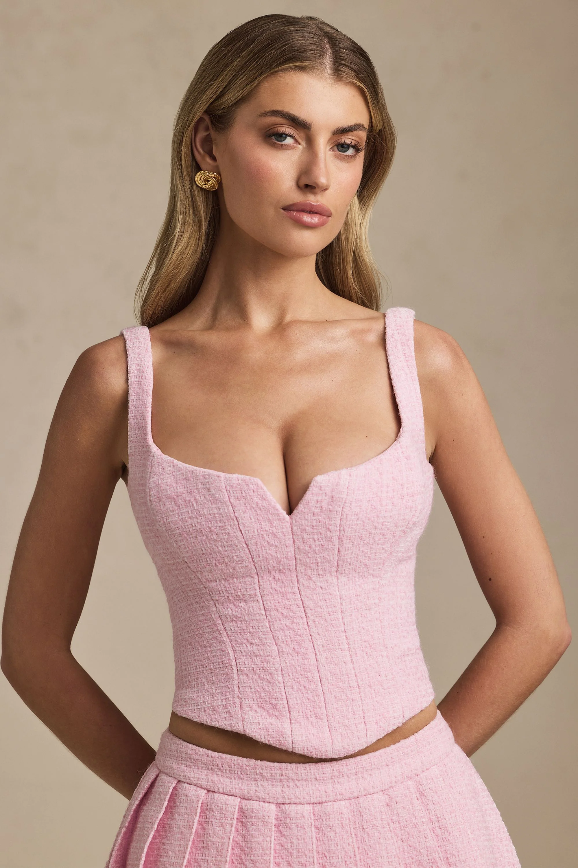 Lace-Up Corset Top in Soft Pink