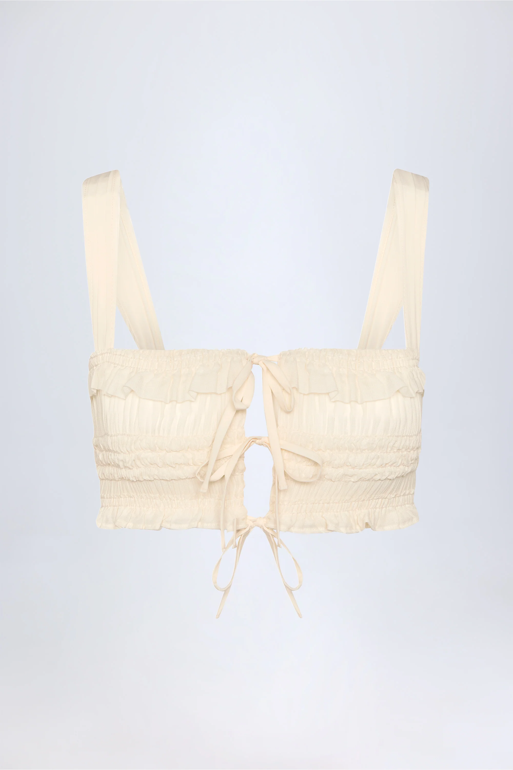 Ruffled Tie-Front Crop Top in Ivory